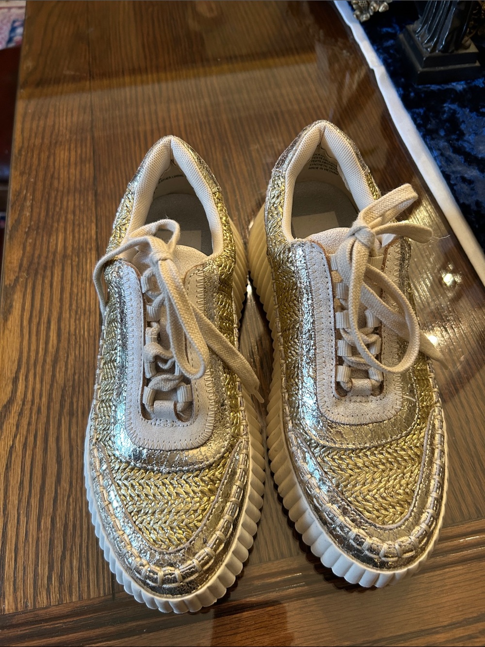 Dolce Vita Metallic Gold Woven Lace-Up Sneakers